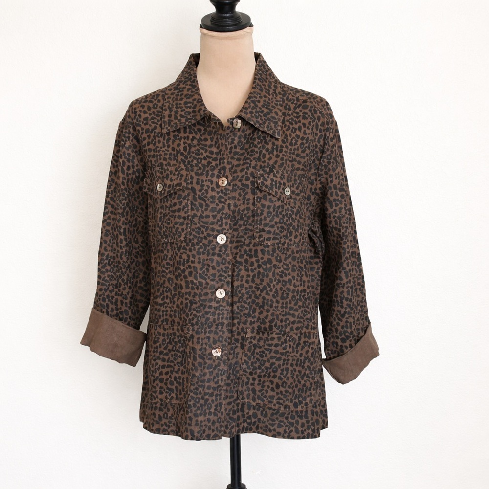 Carol LeValley Linen Leopard Print Shacket Y2K Style Large